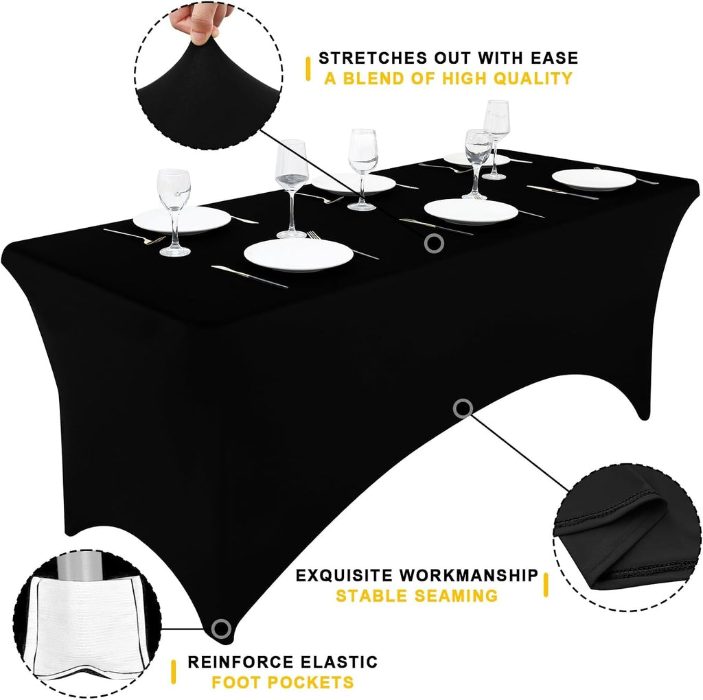 Smiry 12 Pack Spandex Table Cloth 6FT, Elastic Fitted Stretch Tablecloths for Rectangle Tables, Washable Table Cover for Outdoor, Wedding, Banquet & Parties (Black, 72Lx30Wx30H Inch)