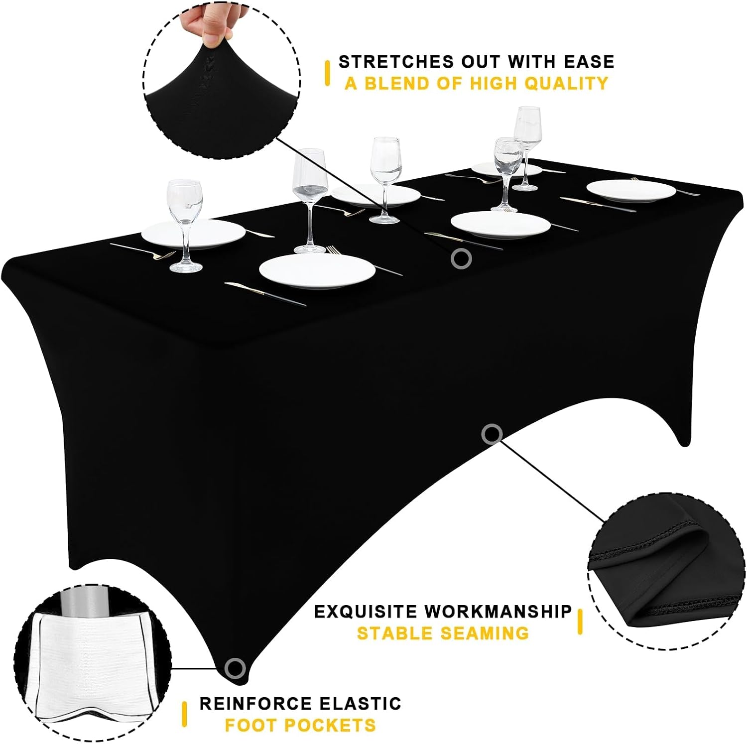 Smiry 12 Pack Spandex Table Cloth 6FT, Elastic Fitted Stretch Tablecloths for Rectangle Tables, Washable Table Cover for Outdoor, Wedding, Banquet & Parties (Black, 72Lx30Wx30H Inch)