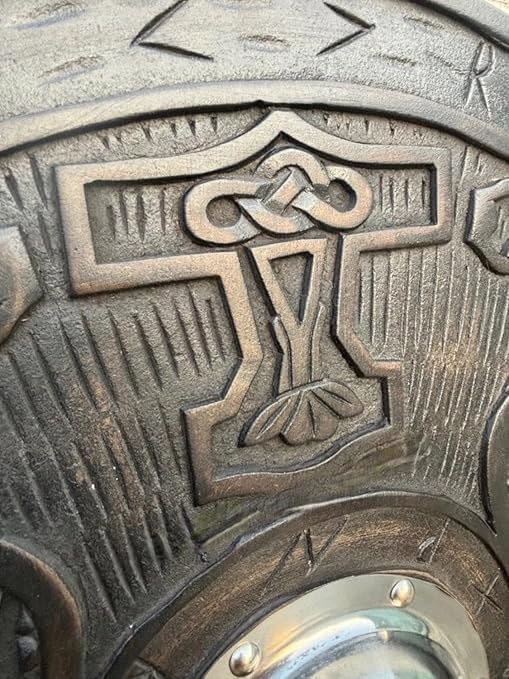 ARS NAUTICAL'Viking Shield Wall Decor with Norse Runes and Intricate Dragon Carvings – Authentic Scandinavian Medieval Style Home Accent