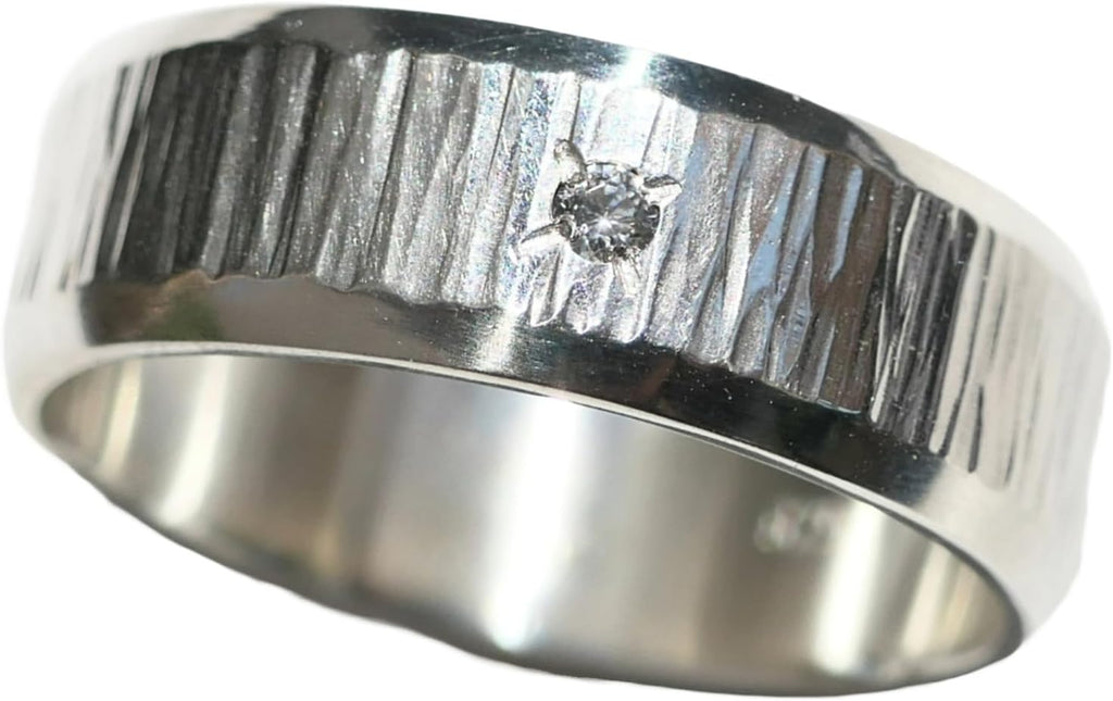 Hammered Sterling Silver Gemstone Band: Flush Set Gemstone Wedding Ring