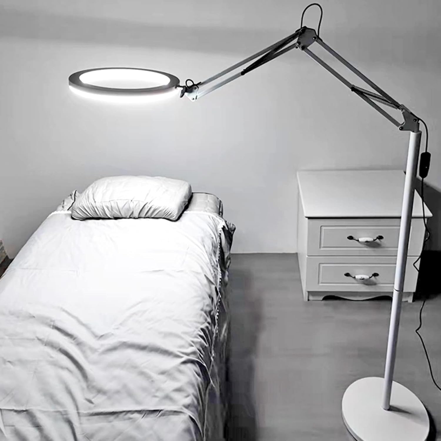 LED Beauty Magnifying Lamp, Super Bright Stepless Dimmable Magnifying Glass with Light, Adjustable Metal Swing Arm Magnifier Lamp for Tattoo, Manicure, Reading, Sewing, Crafts, Repair