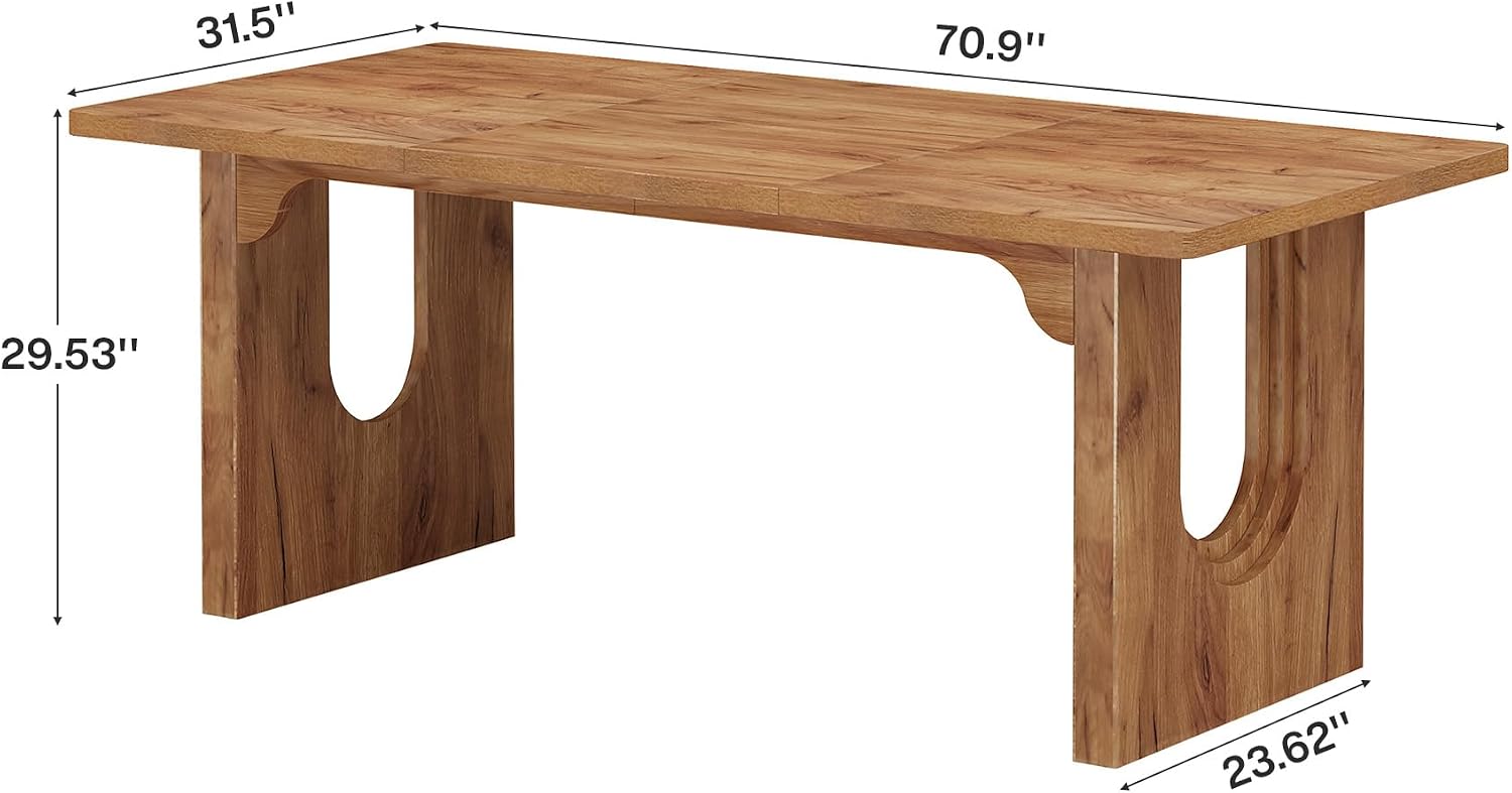Tribesigns Farmhouse Dining Table for 6 to 8 People, 70.9-inch Large Wooden Kitchen Table with Sturdy Heavy Duty Legs, Rectangle Dining Room Table, Brown