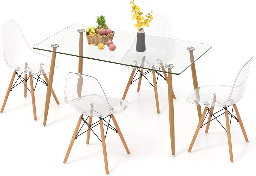 Tangkula Dining Table Set for 4, Modern Kitchen Table and Chairs, Glass Table and Chairs Set of 4 for Small Living Room, Kitchen