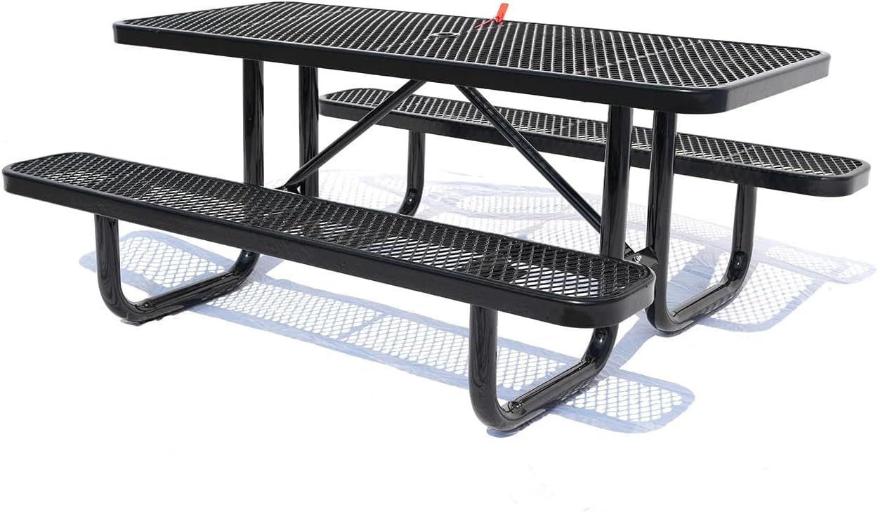 Heavy Duty 6' Rectangular Picnic Table, Expanded Metal, Black (72' Long)