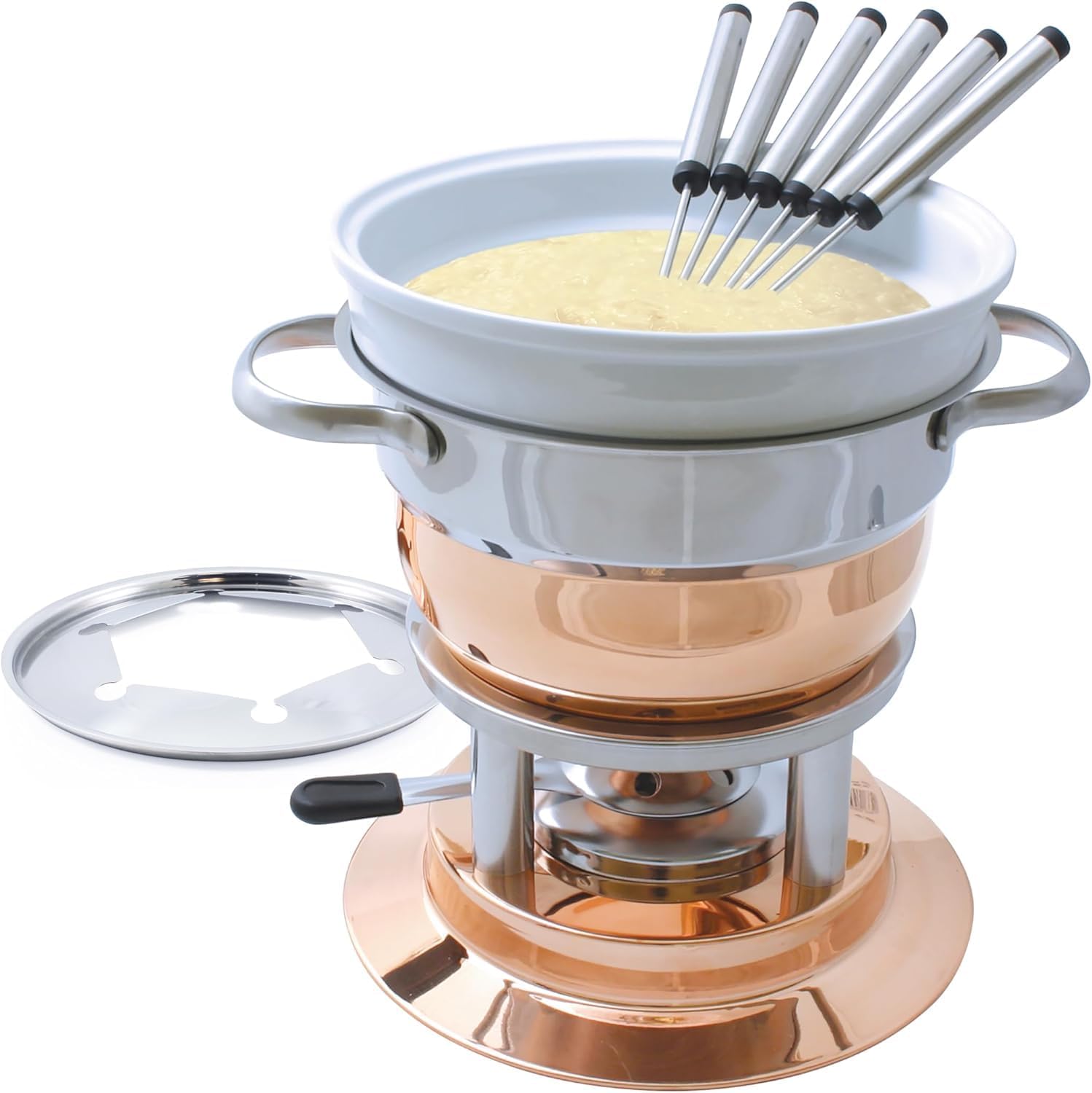 Swissmar Lausanne 11-Piece Copper Plated Fondue Set - Ideal for Cheese & Chocolate Fondue, Oil & Broth Cooking - Perfect for Kitchen Collection & Wedding Gifts - 1.8 Liter / 1.9 Quarts