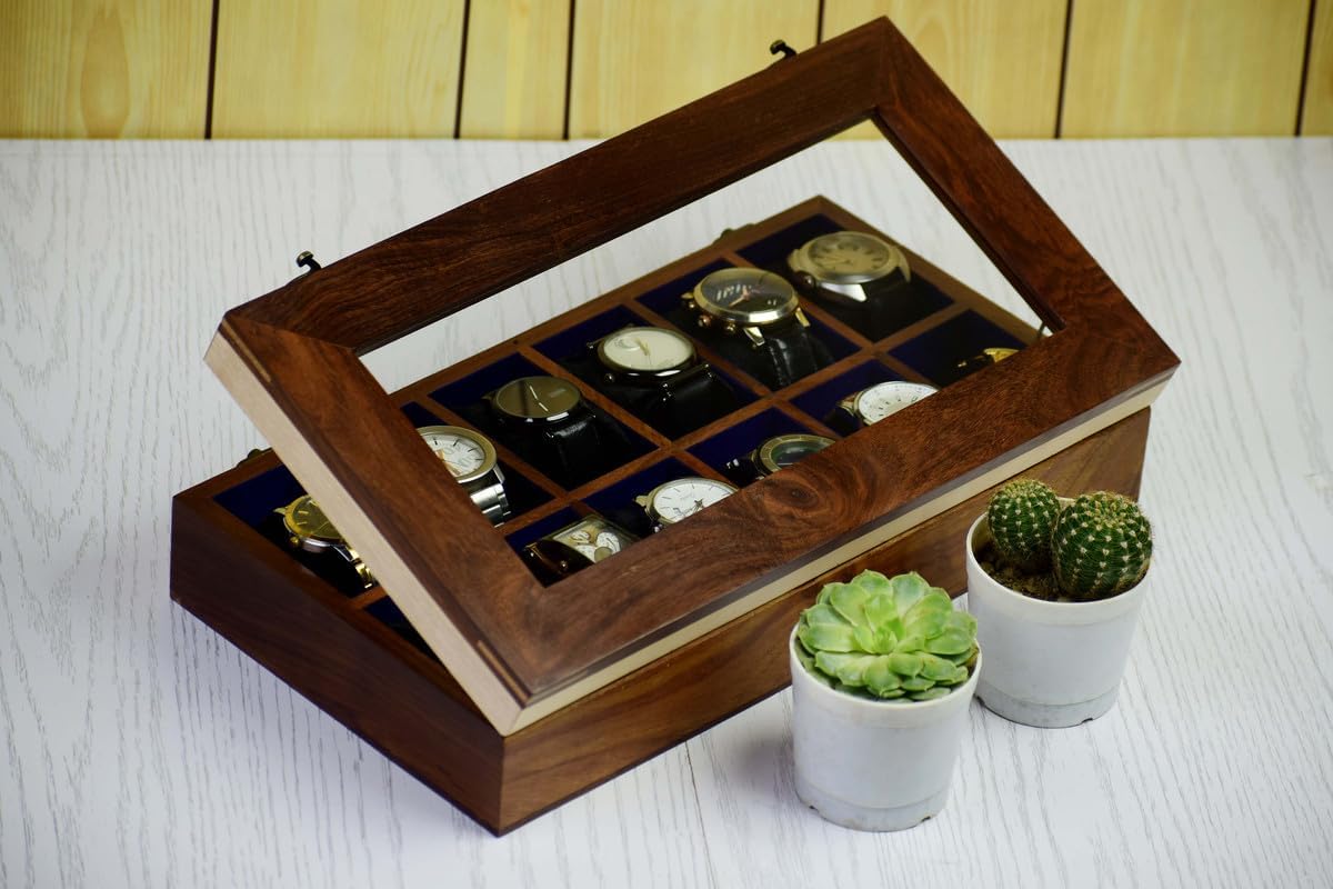 Royal Craft Expertise Wooden Watch boxes,Wooden Watch Box Case Organizer for Men, Watch Display Case，All Solid Wood12 Slots, Watch Box For 12 Watches, Key Model, Original Indian Long Lasting Wood