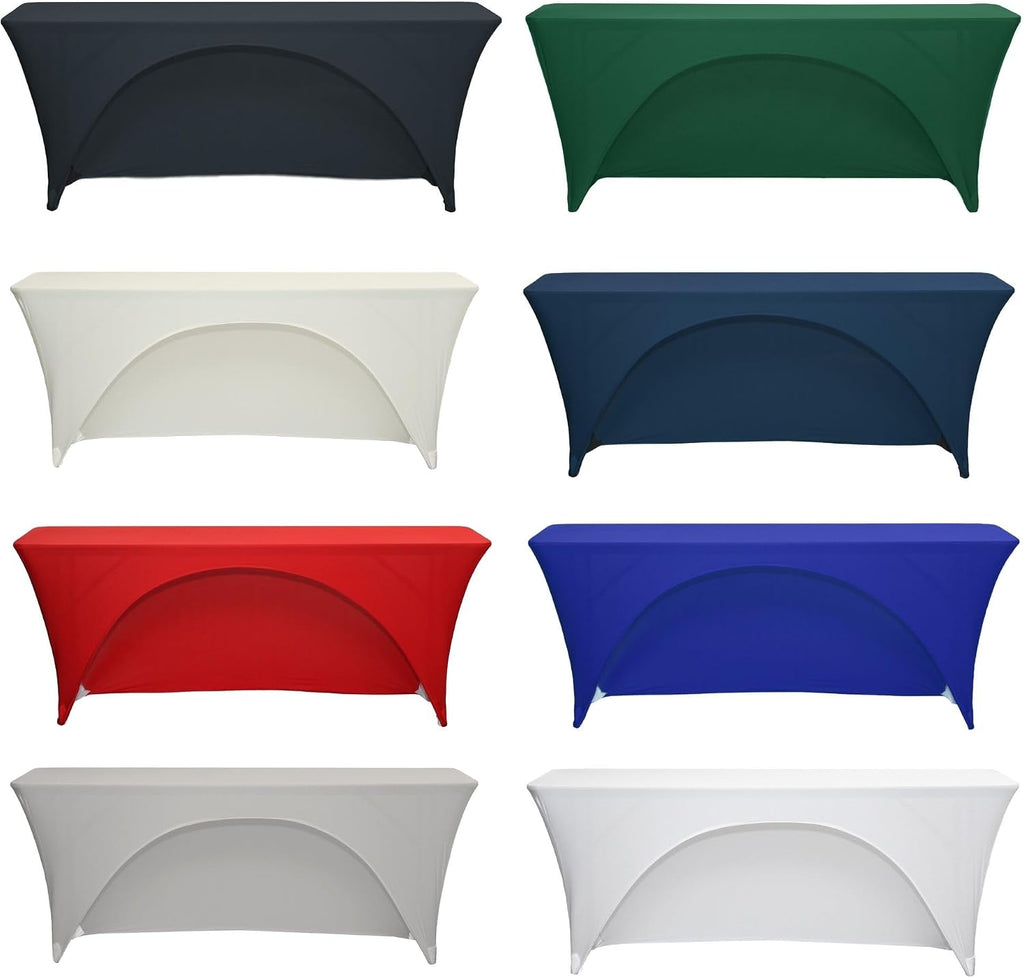 YOUR CHAIR COVERS - 6 Ft x 18 Inches Black Spandex Open Back Rectangular Training Tablecloth, Fitted Stretch Table Cover - Pack of 10