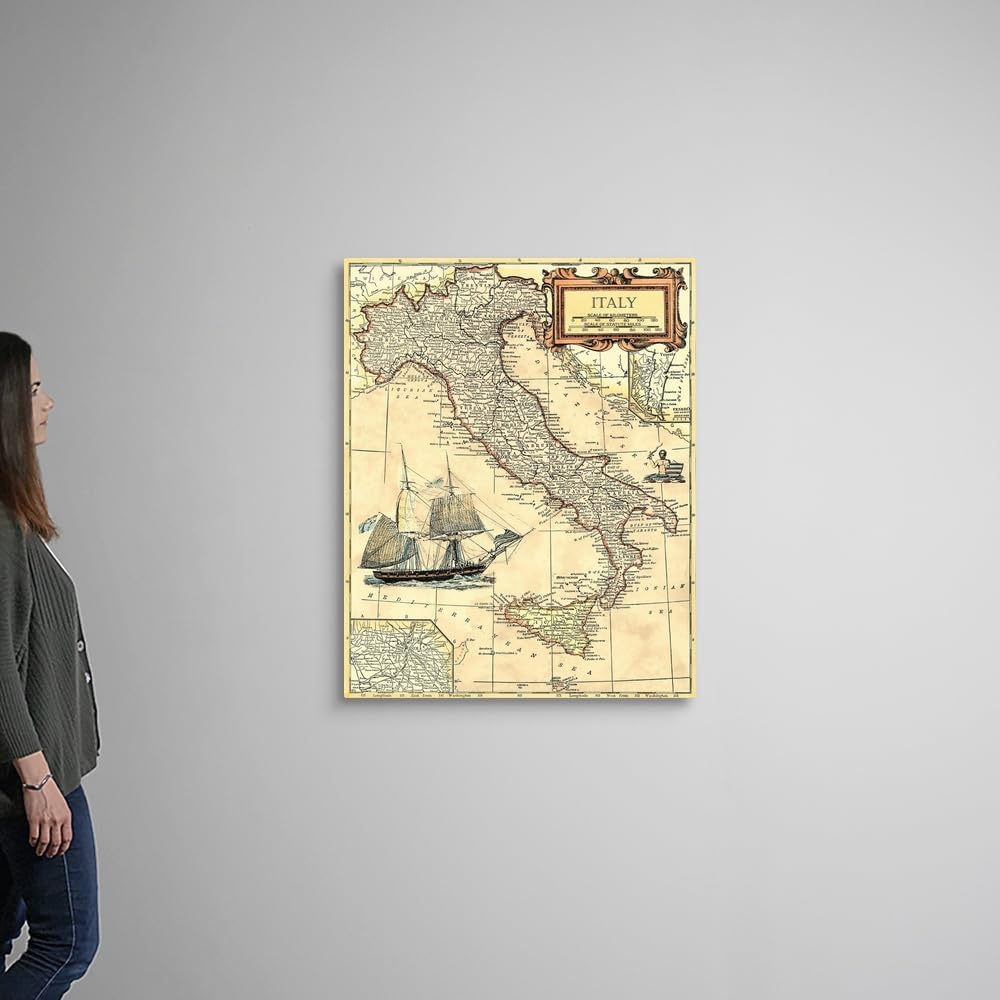 CANVAS ON DEMAND Italy Map Canvas Wall Art Print by Vision Studio, Home Decor, Nautical Artwork,32' x40in