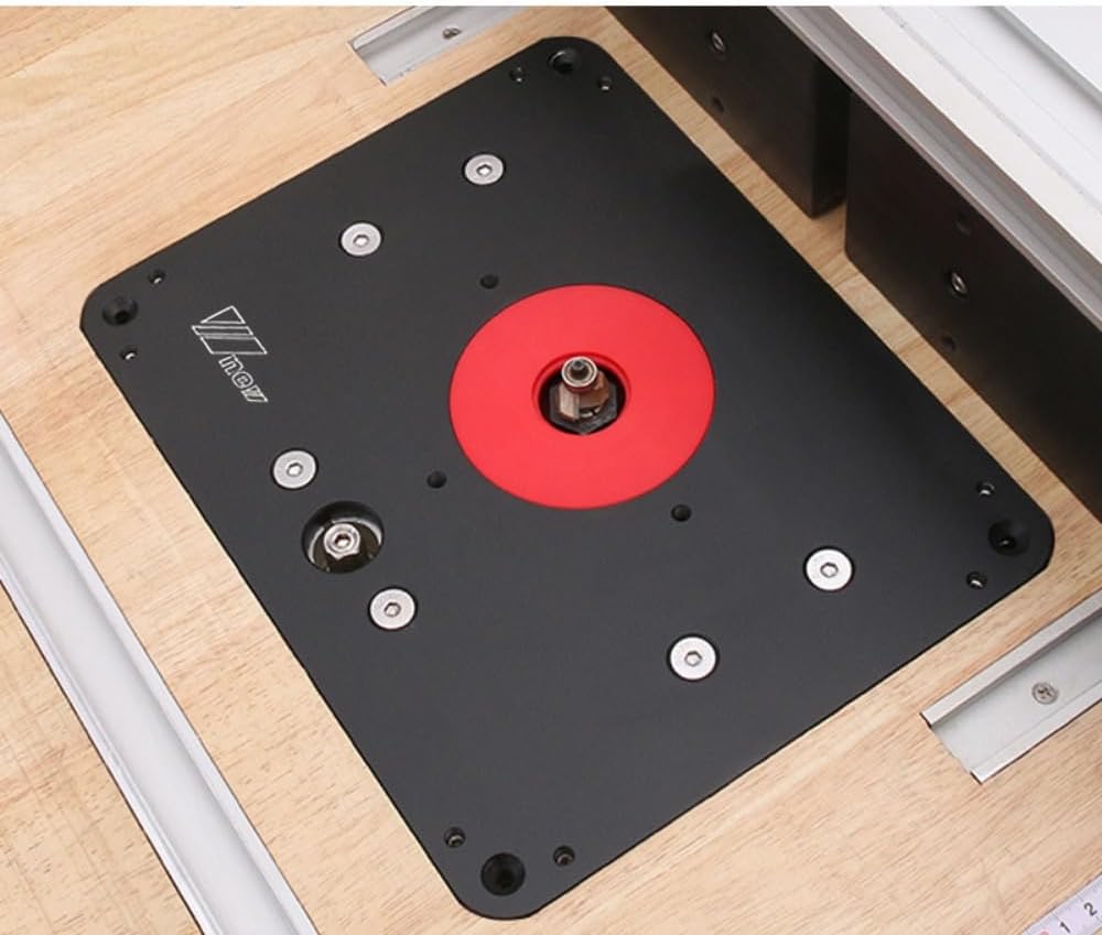 Woodworking Heavy Duty Router Lift with Aluminium Router Table Insert Plate Woodworking Tools (107mm+88.9 Ring)