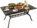 Tangkula 59 Inches Outdoor Dining Table, All-Weather Cast Aluminum Table with Umbrella Hole, 6-8 Person Rectangular Dining Table for Garden, Backyard and Poolside (Bronze)