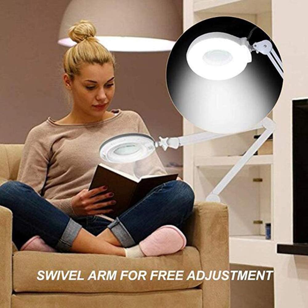Led Folding Magnifier lamp,Adjustable Swivel Arm 8X Magnifying Glass Table Lamp Light with Clamp for Beauty Skincare Manicure Nail Tattoo Salon with Glass Lens and Bench