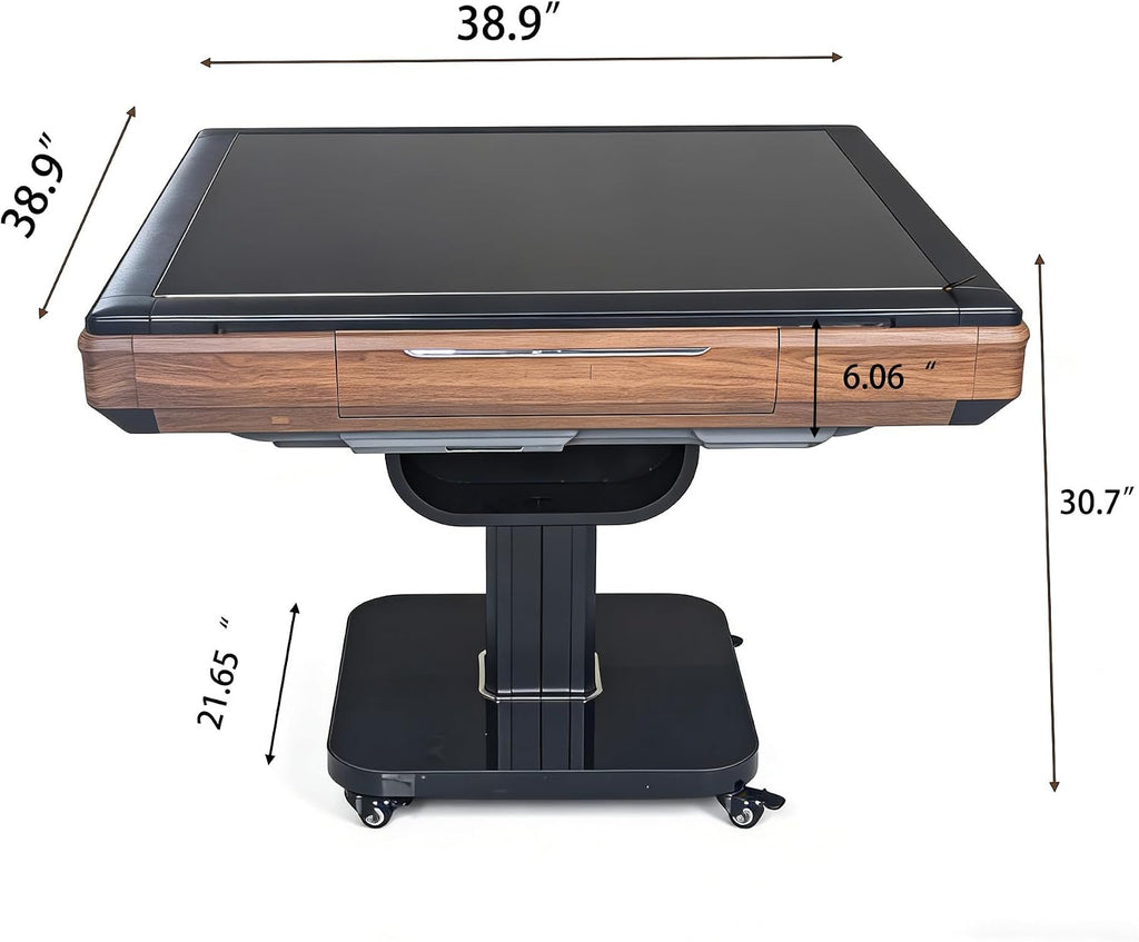 Foldable Ultra-Thin Automatic Mahjong Table with Wheels, Mahjong Table Set with American Chinese & Filipino Style 42mm Numbered Tiles (with Hard Table Cover)