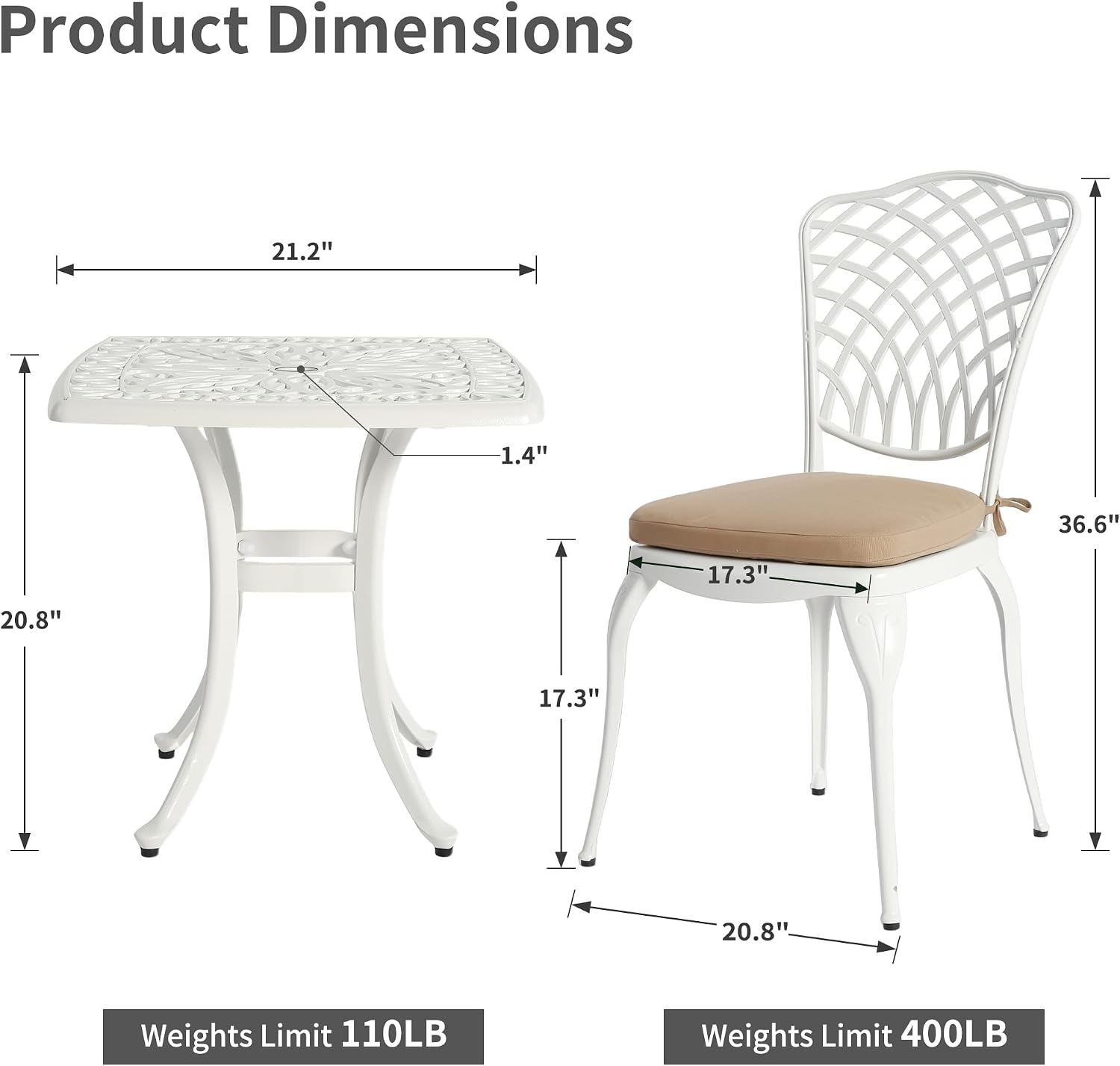 HOMEFUN Bistro Table and Chairs Set of 2 Outdoor 3 Piece Patio Set with Cushion Cast Aluminum Bistro for Garden Balcony, Durable Rust All-Weather Resistance