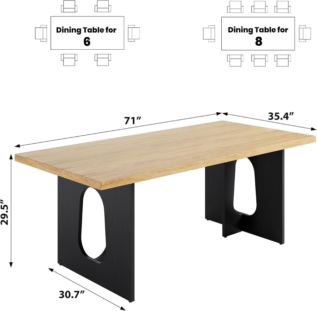 71' Long Dining Table for 6-10 People - Farmhouse Kitchen Table with Extra Thick Tabletop & Heavy-Duty Metal Legs, Sturdy Rectangular Table for Dining Room, Conference Room, Office, Natural + Black
