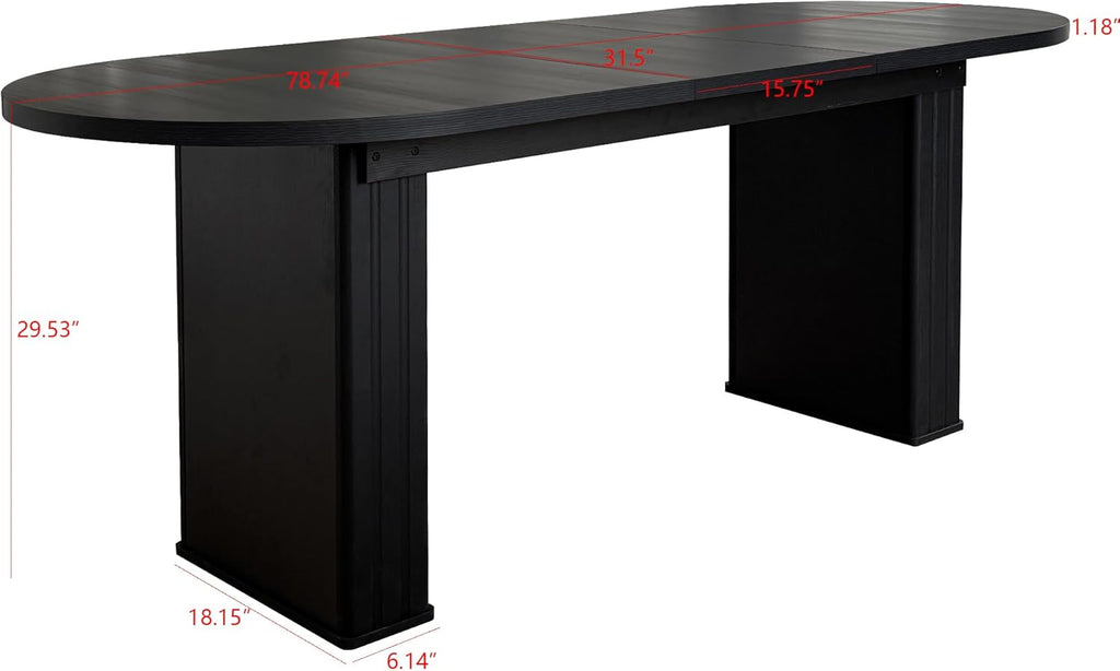 78.74'' Extendable Oval Dining Table with for 4-8, Modern Mid-Century Wood Expandable Kitchen Dinner Conference Table for Living Room Office, Black