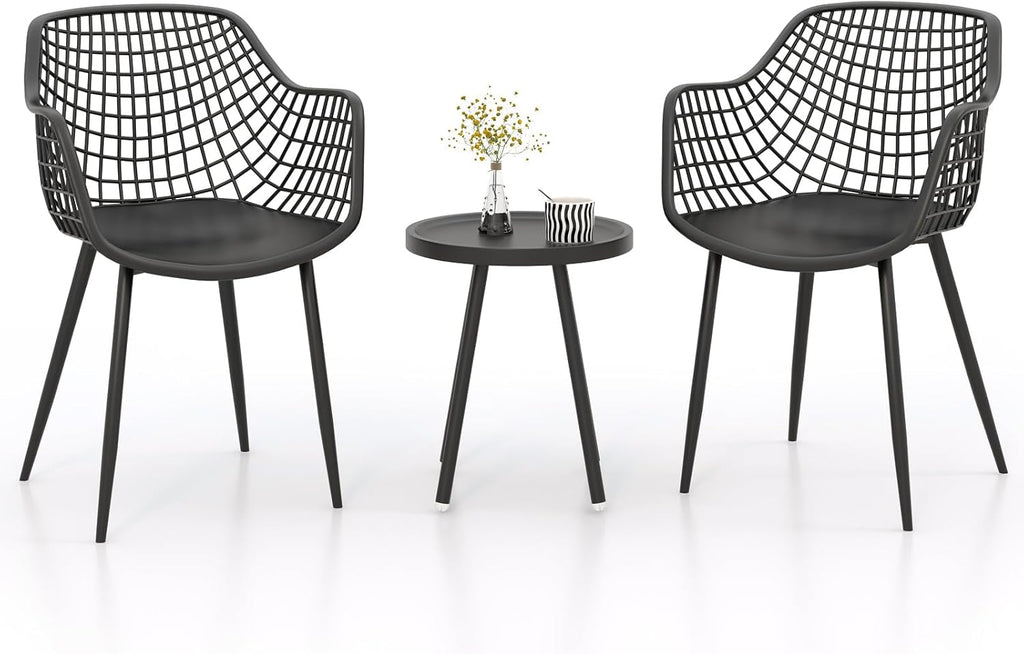 Tangkula 3 Piece Patio Bistro Set, All Weather Heavy Duty Table and Chairs Set of 2 with Widen Seats, Outdoor Furniture Set for Porch, Balcony, Backyard (Black)