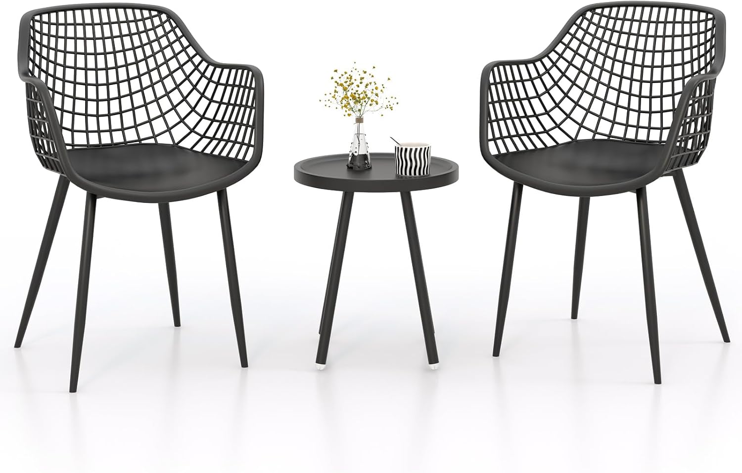 Tangkula 3 Piece Patio Bistro Set, All Weather Heavy Duty Table and Chairs Set of 2 with Widen Seats, Outdoor Furniture Set for Porch, Balcony, Backyard (Black)