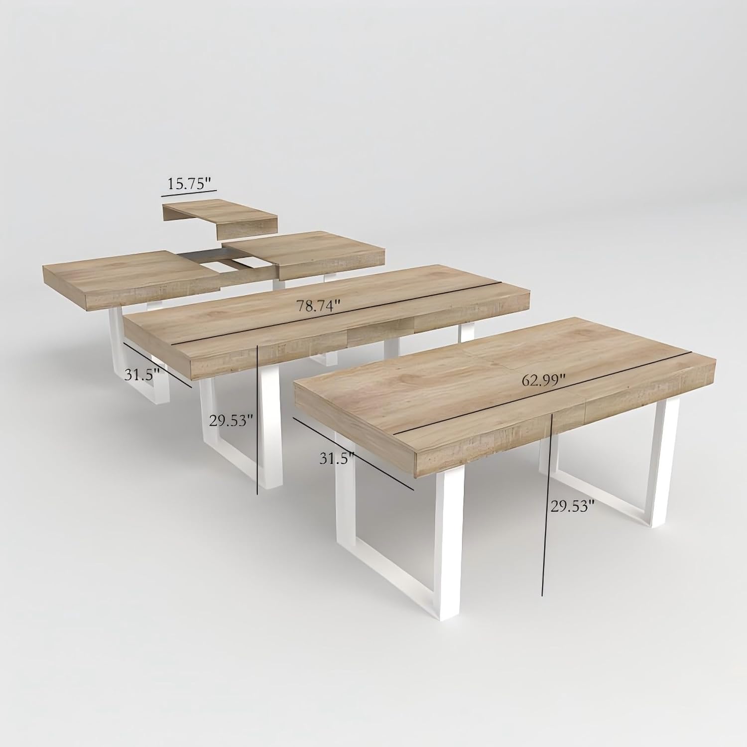 78.74'' Extendable Rectangular Dining Table for 4-8, Modern Mid-Century Farmhouse Wood Expandable Kitchen Dinner Conference Table for Living Room Office, White & Oak