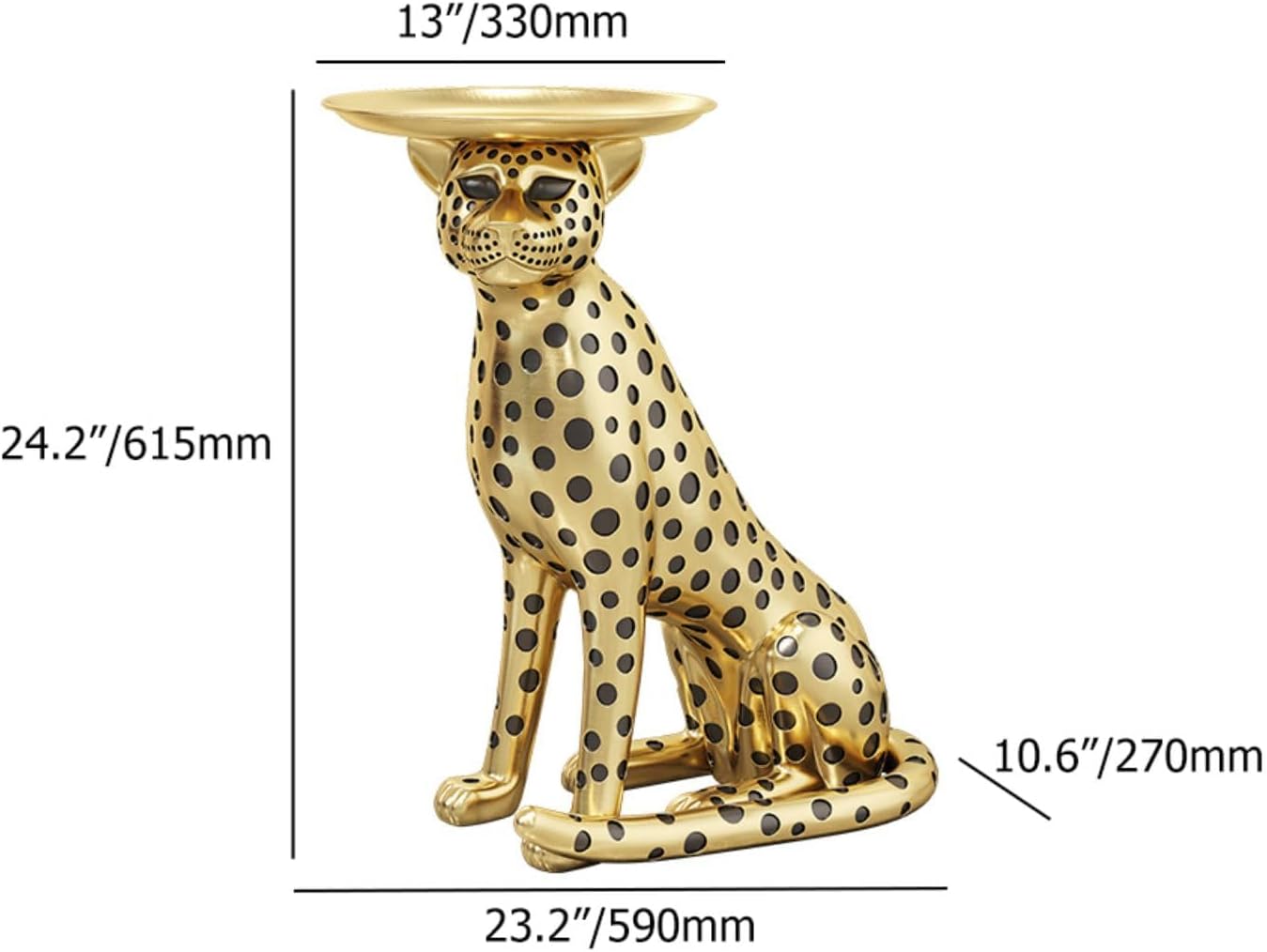 homary Animal Side Table with Tray Top– Gold Leopard Statue Panther Figurine End Table Art Decor for Home & Gifts