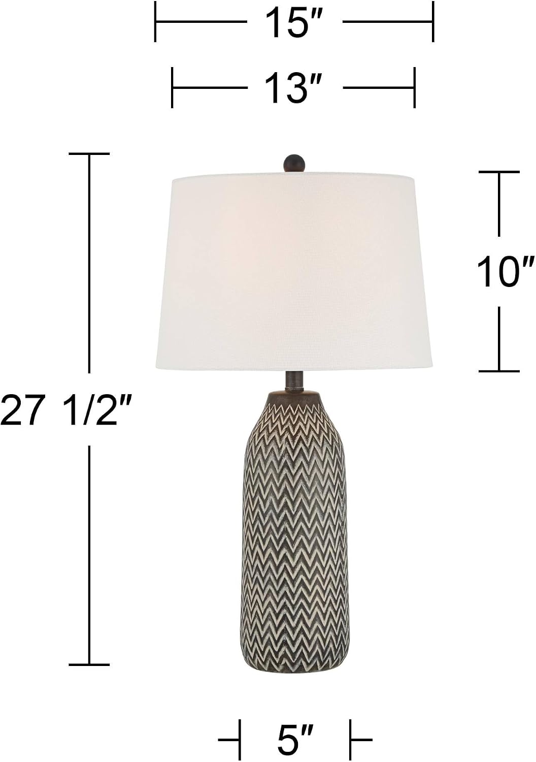 360 Lighting Arizona 27 1/2' Tall Modern Southwestern 3-Way Table Lamps Set of 2 Zig-Zag Black Beige Finish Fabric White Shade Living Room Bedroom Bedside Nightstand House Office Home Reading