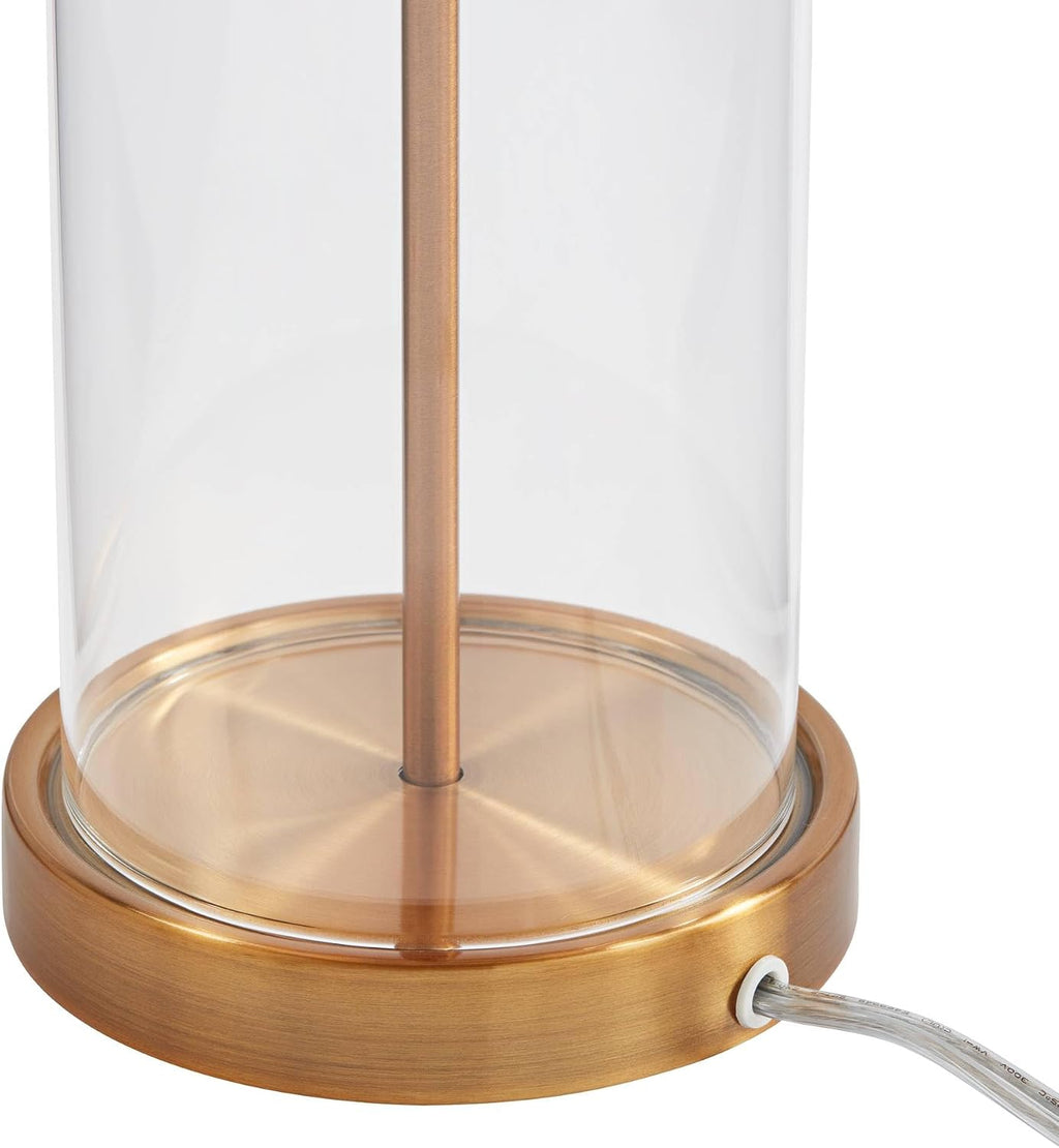 360 Lighting 26' High Cylinder Country Cottage Table Lamps Set of 2 Fillable Clear Gold Finish Glass Metal White Shade Living Room Bedroom Bedside Nightstand House Office Home Kitchen