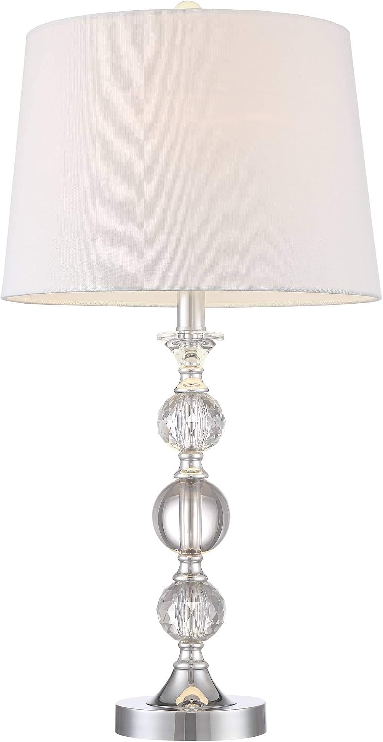 360 Lighting Solange 25' High Modern Glam Luxury Table Lamps Set of 2 Silver Finish Stacked Crystal White Shade Living Room Bedroom Bedside Nightstand House Office Home Reading Kitchen Entryway