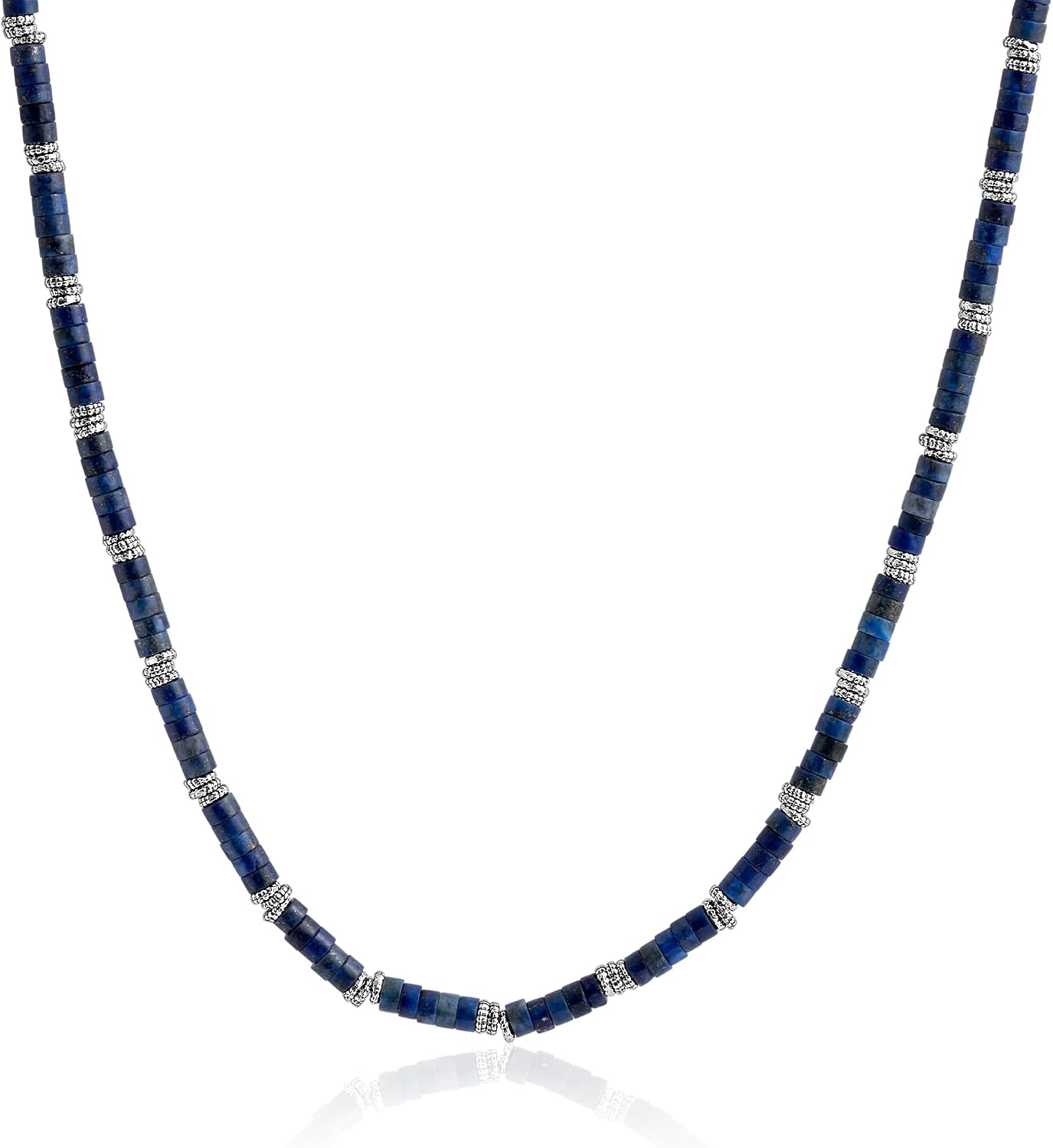 JEAN RACHEL JEWELRY Men's 3-Piece Necklace Layering Set - Hammered Link Chain, Sleek Box Chain & Lapis Lazuli Beads - Royal Blue Bundle