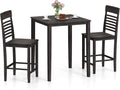 Giantex 3-Piece Dining Table Set for 2, Counter-Height Square Kitchen Table and Chairs Set with Rubber Wood Frame, Curved Back, Footrest, Bar Table Set for Small Place Dinette Breakfast Nook