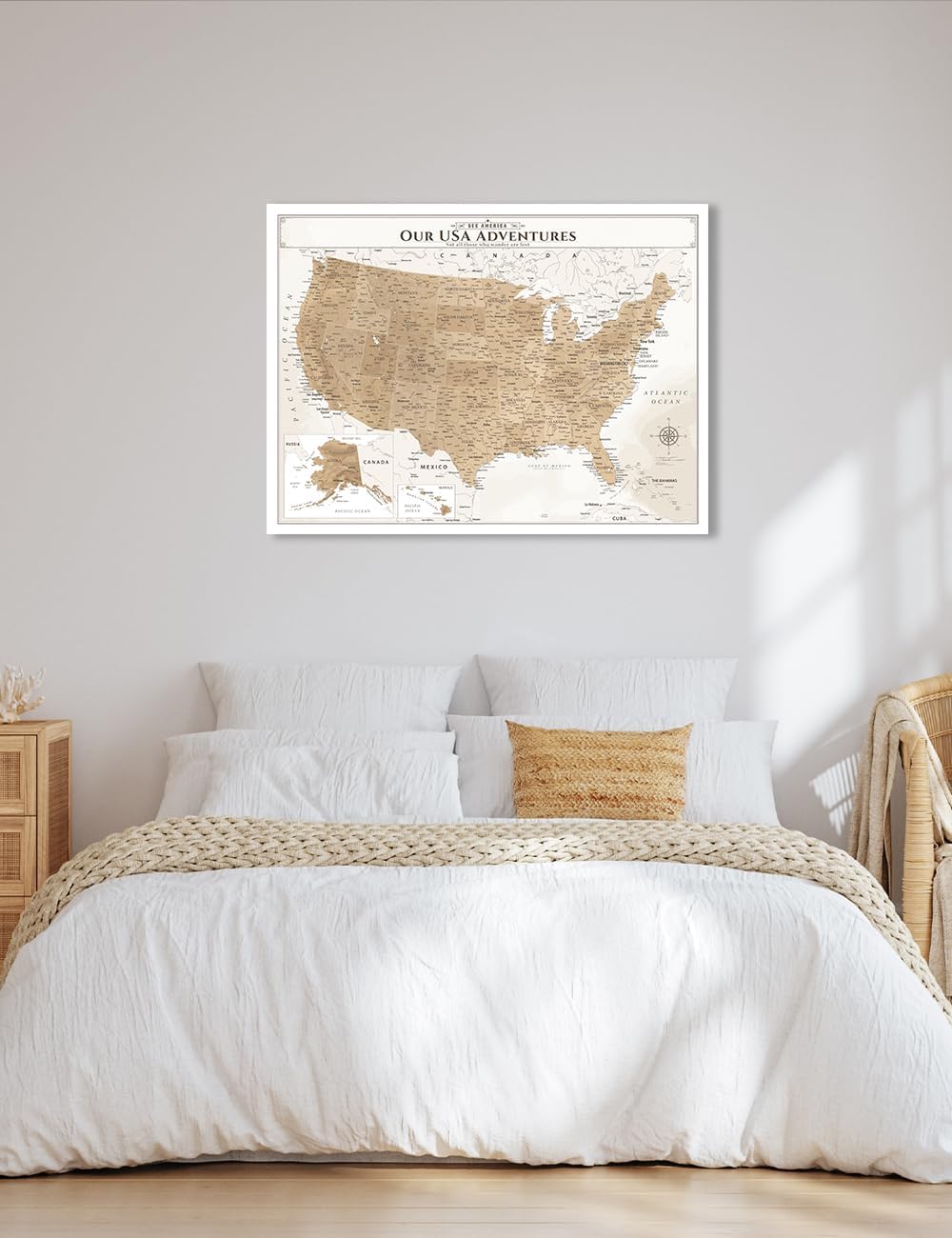 IPIC - Vintage Push Pin United States Map Canvas Wall Art, Oversized US Travel Map Print for Home, Office, Study or RV, Push Pin Board Decor to Track Your Travels, Ready to Hang