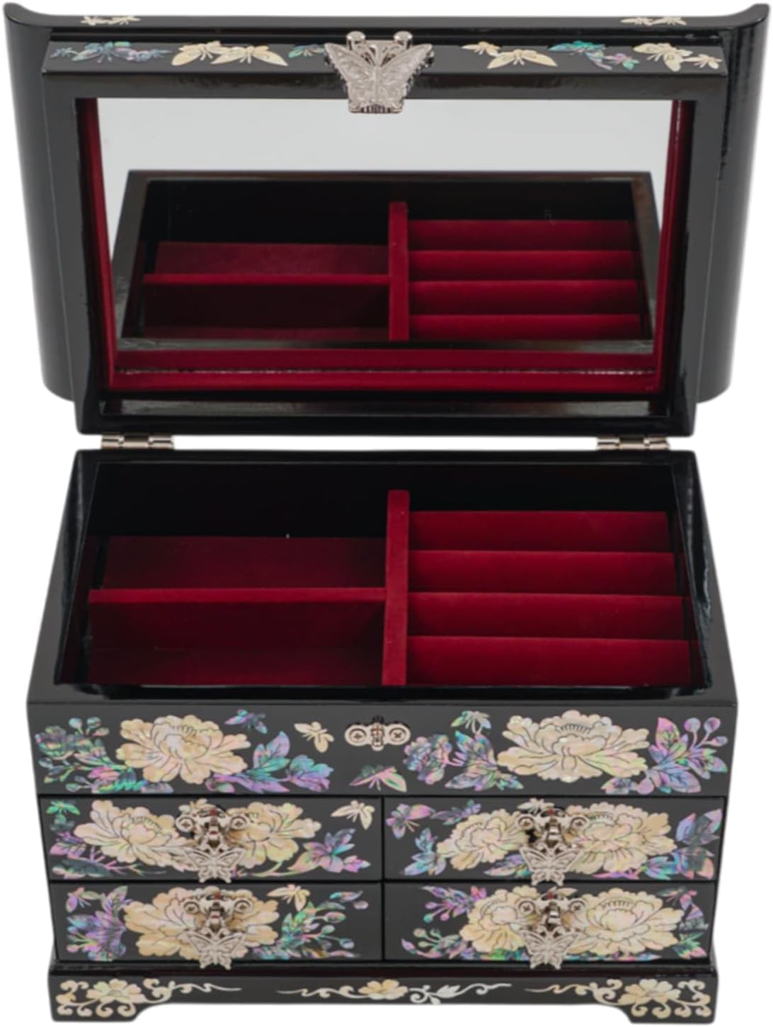 February Mountain Mother of Pearl Wooden Jewelry Organizer Box – Jewelry Storage Box for Women, Features Spacious Drawers, Ideal for Rings, Bracelets, Watches, Chains, Accessories (Colorful Flowers)