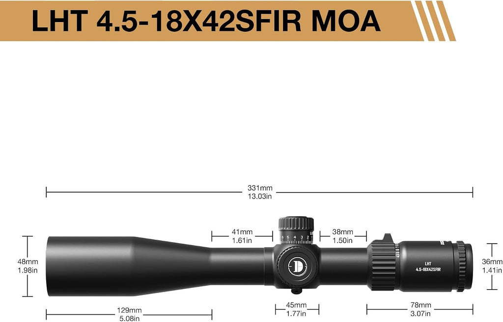 DISCOVERYOPT LHT 4.5-18X42SFIR Rifle Scope - First Focal Plane 30mm Tube, Red Illumination (6 Levels), 1/4 MOA Reticle, Waterproof & Fogproof, Lightweight for Close-Range Hunting