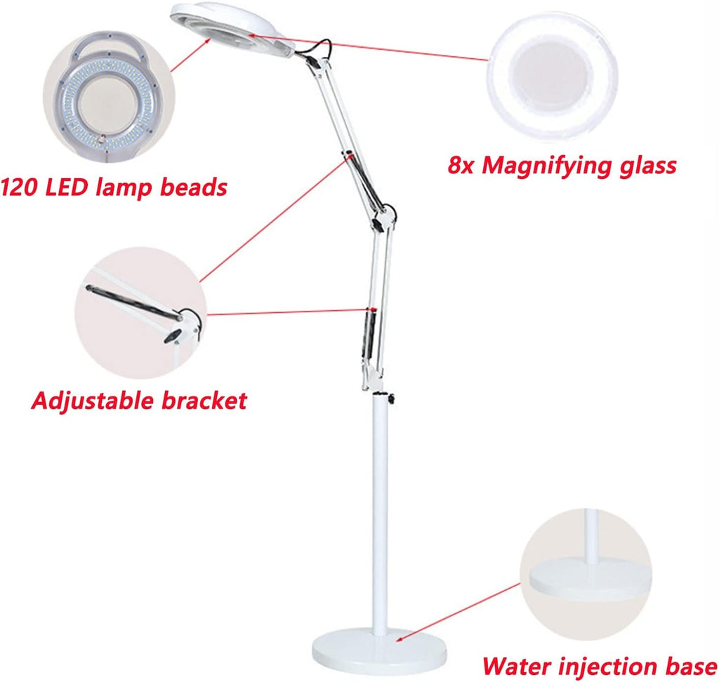 8X Beauty Magnifying Lamp, Flexible Adjustable Swivel Arm Beauty Salon Cold Light Tattoo Lamp Light for Skincare Beauty Manicure Tattoo Salon Spa