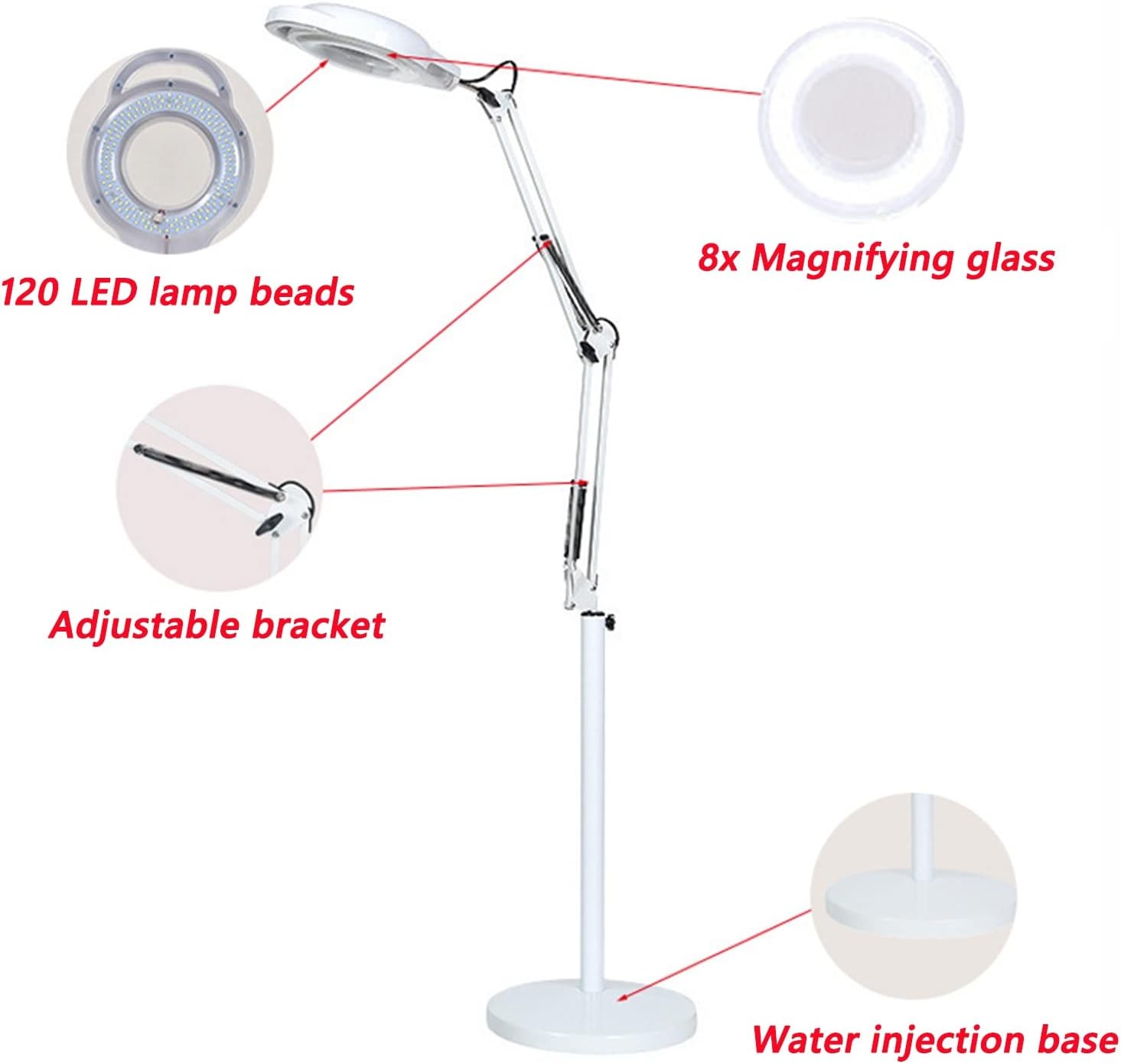 8X Beauty Magnifying Lamp, Flexible Adjustable Swivel Arm Beauty Salon Cold Light Tattoo Lamp Light for Skincare Beauty Manicure Tattoo Salon Spa