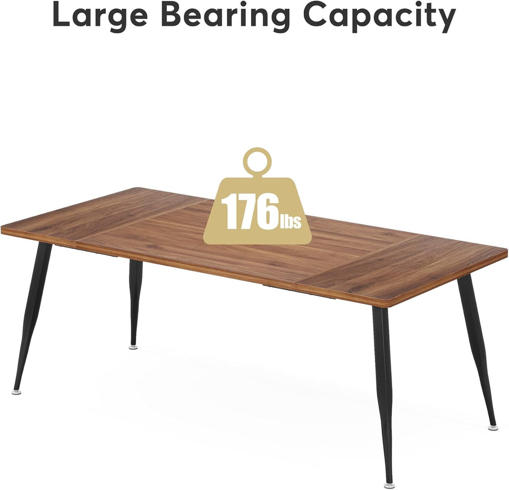 Tribesigns 6FT Conference Table, Rectangular Meeting Room Tables, Modern Industrial Seminar Table Boardroom Desk with Metal Legs for Office, 70.8'' L x 31.5'' W x 29.5'' H (Brown and Black)