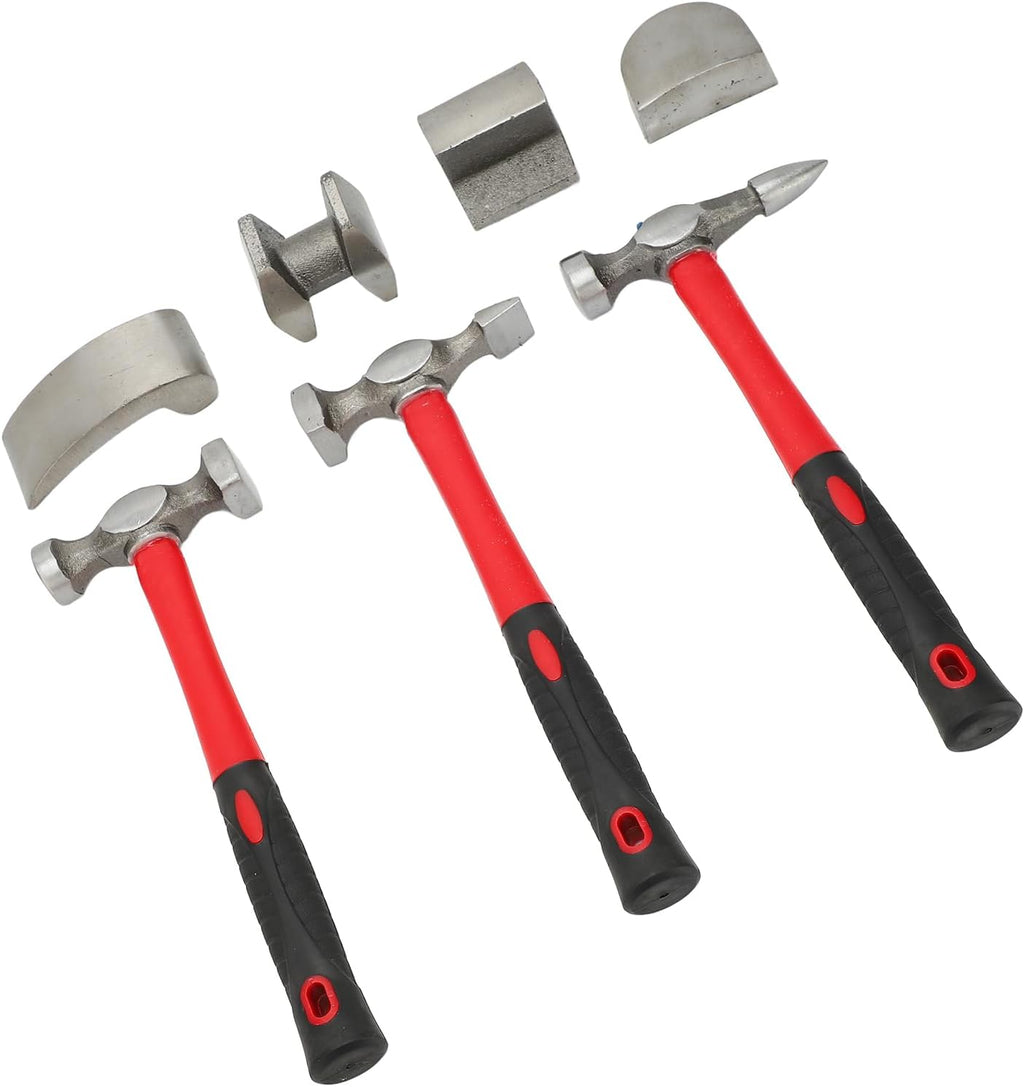SUNGOOYUE Auto Body Repair Hammer, Malleable Iron Hammer Heads, 7 Piece Dolly Kit for Automobile Manufacturing and Maintenance