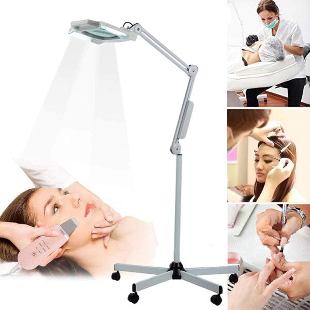 Magnifying Floor Lamp 5X Square Magnifier LED Light Adjustable Swivel Arm Beauty Magnifier Lamp with Rolling Floor Stand