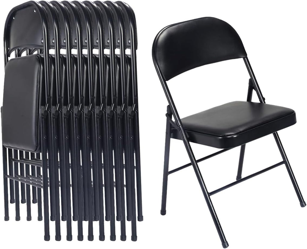 Karl home 10 Pack Black Folding Chairs with Padded Seats for Outdoor & Indoor, Portable Stackable Commercial Seat with Steel Frame for Events Office Wedding Party, 330lbs Capacity