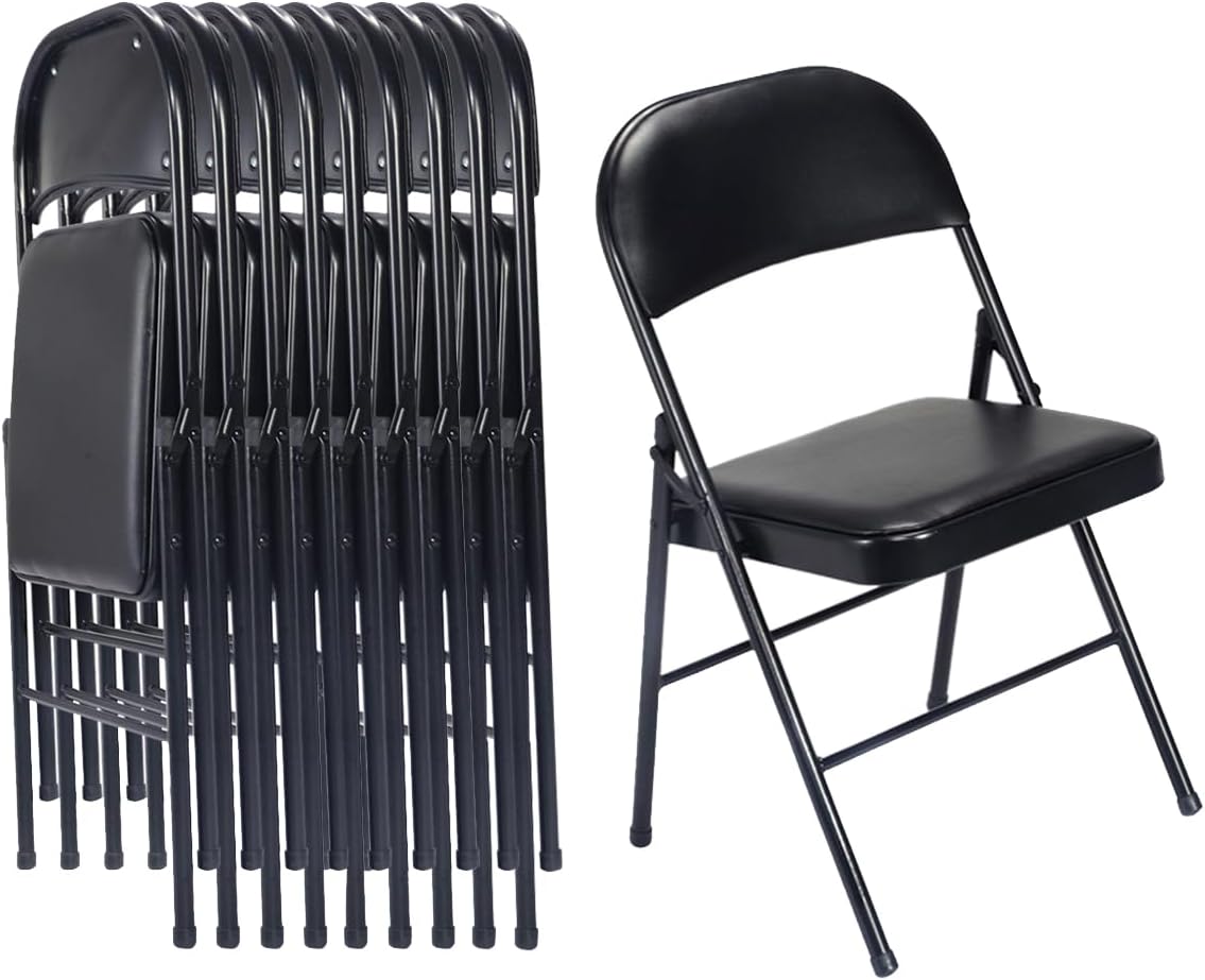 Karl home 10 Pack Black Folding Chairs with Padded Seats for Outdoor & Indoor, Portable Stackable Commercial Seat with Steel Frame for Events Office Wedding Party, 330lbs Capacity