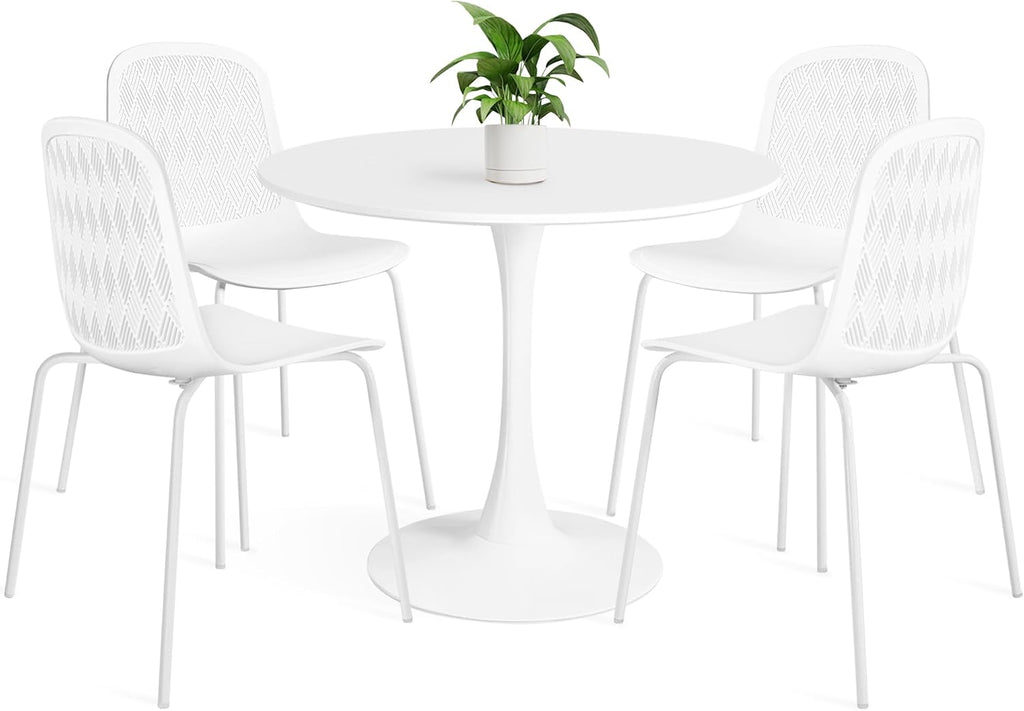 Mid Century Modern Round Dining Table Set for 4 with Chairs in Dining Room, Small Kitchen, Office, Cafe, Restaurants