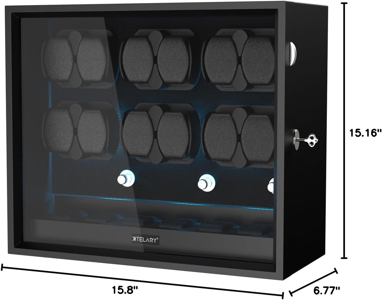 XTELARY Lockable Automatic Watch Winder - 4/6/8/12 Watch Storage, 4 Rotation Modes, Quiet Motor, Backlight