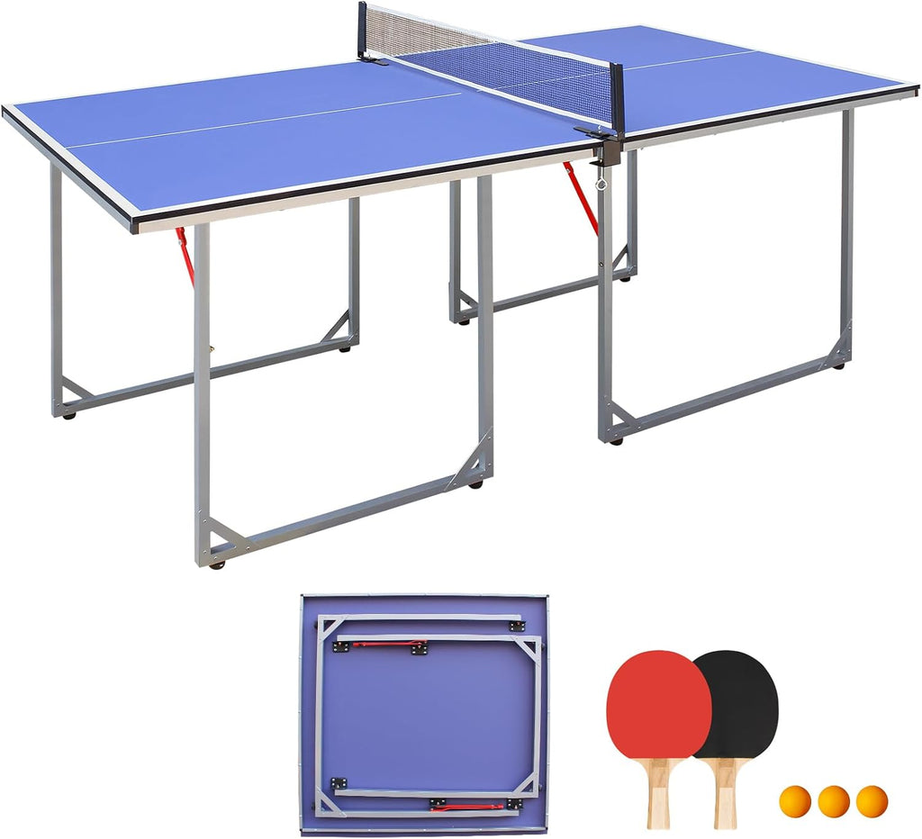 Foldable Ping Pong Table Portable 4.5FT/6FT/9FT Indoor MDF Table Tennis Table Multi-Purpose Family Game Table with Net, 2 Paddles and 3 Balls for Kid Teenager Adult