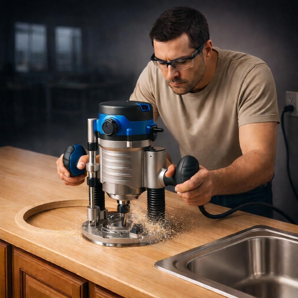12 Amp Variable-Speed Fixed Base Router with Plunge Base Kit (HE041), 10,000–25,000 RPM, Soft Start, Microfine Depth Control – Compatible with HERCULES Routers