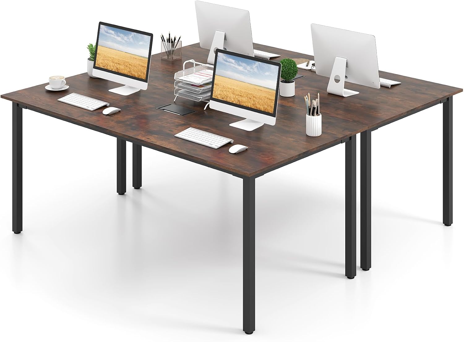 Giantex 6 FT Conference Table for 8-10 People, Modern 71' L x 35.5' W Large Meeting Table with Metal Frames, Rectangle Conference Room Table with Cable Grommet for Office, Boardroom, Rustic Brown