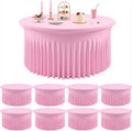 Outpain 8 Pack Pink 72inch Spandex Round Tablecloths, Stretchy 132inch Fitted 6FT Round Table Cloths, Wrinkle Free Table Cover with Skirt for Wedding Party Dining Banquet
