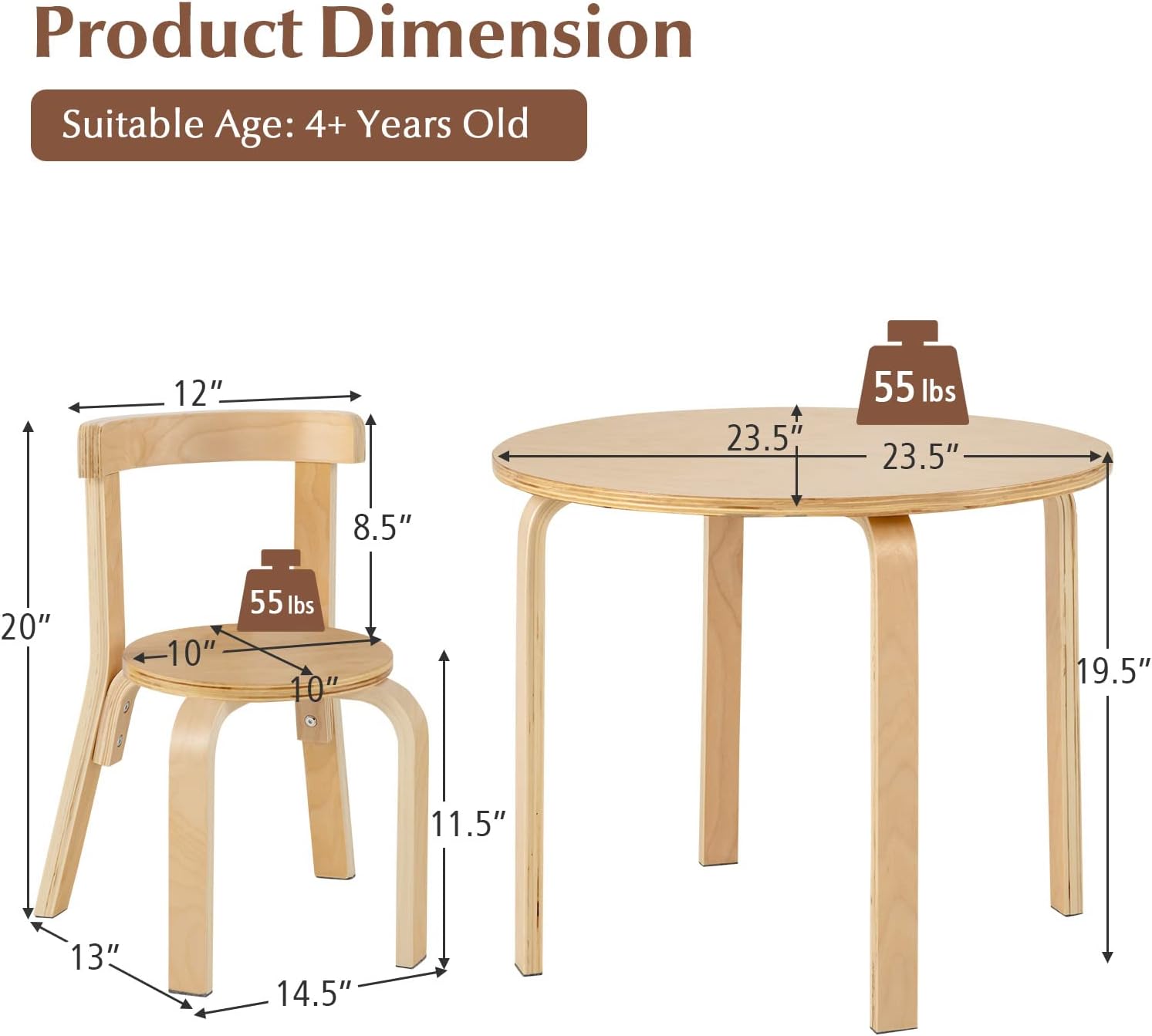 Costzon Kids Table and Chair Set, 5-Piece Wooden Activity Desk Set w/Toy Bricks, Classroom Playroom Daycare Furniture for Playing, Drawing, Reading, Bentwood Toddler Table and Chairs (Natural)