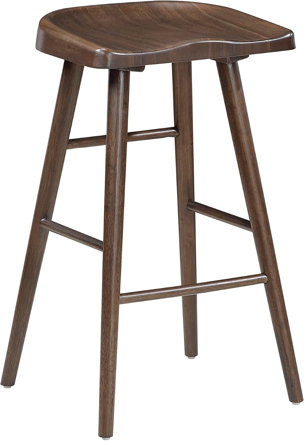 Lexicon Bar Height Stools Set of 2, Sturdy Acacia Wood Frame Saddle Seat Bar Chairs, Rustic Backless Kitchen Island Seating for Dining Room, Breakfast Nook, Brown
