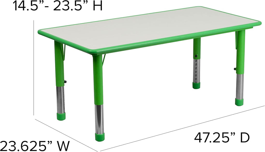 EMMA + OLIVER 23.625' W x 47.25' L Green Plastic Activity Table Set-6 Chairs