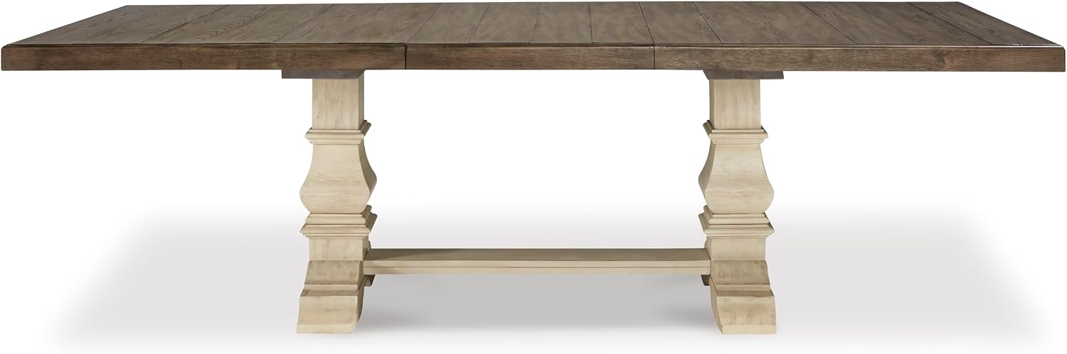 Signature Design by Ashley Bolanburg Farmhouse Extension Dining Table with Removable Center Leaf and Trestle Base, Dark Brown & White