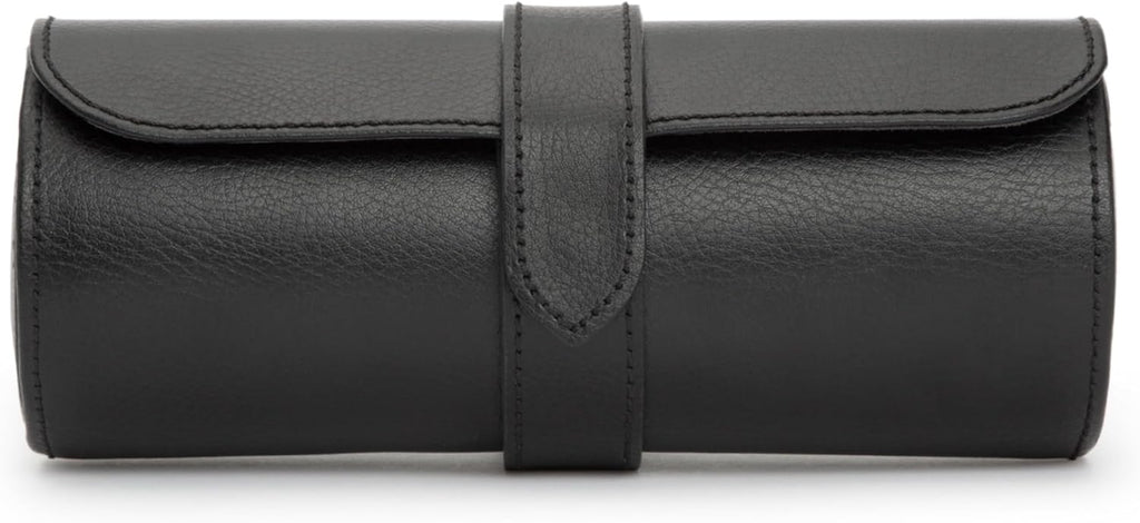WOLF Heritage Watch Roll, Blake Black/Grey - Holds Up to Three Watches - Vegan Leather, Ultra-Suede Lining, Snap Closure - Includes Two Watch Guards