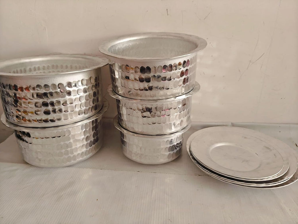 Aluminium Hammered Tope Set with Lid | Patila Set of 5 (900 ML, 1.2L, 1.5L, 1.8L & 2.3L) |Food-Grade Aluminium Kitchen Utensils for Traditional Indian Cooking | Utensils Set for Kitchen